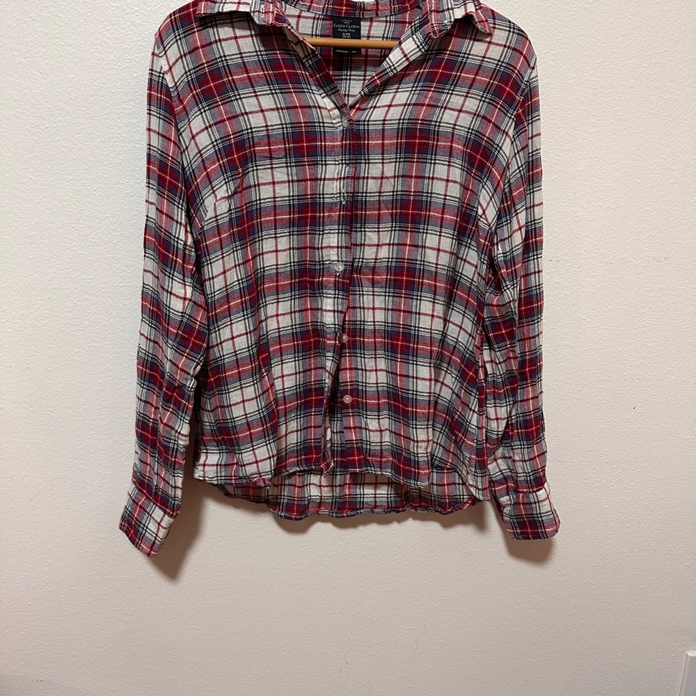 Faded Glory Red and White Plaid Button Down Shirt